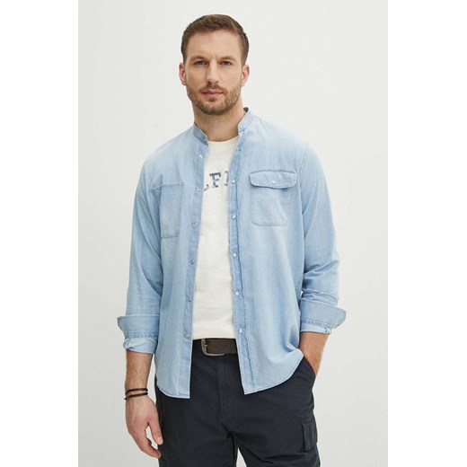 Liu Jo koszula jeansowa męska kolor niebieski regular ze stójką ze sklepu ANSWEAR.com w kategorii Koszule męskie - zdjęcie 171323463