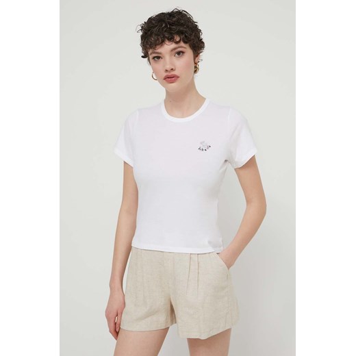 Abercrombie &amp; Fitch t-shirt bawełniany damski kolor beżowy ze sklepu ANSWEAR.com w kategorii Bluzki damskie - zdjęcie 171324104