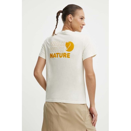 Fjallraven t-shirt Walk With Nature damski kolor beżowy F14600171 ze sklepu ANSWEAR.com w kategorii Bluzki damskie - zdjęcie 171324124