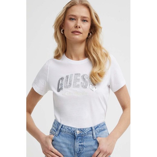 Guess t-shirt bawełniany damski kolor biały W4GI31 I3Z14 ze sklepu ANSWEAR.com w kategorii Bluzki damskie - zdjęcie 171324154