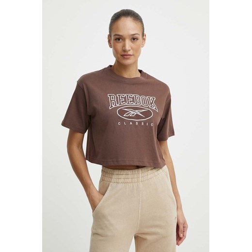 Reebok Classic t-shirt bawełniany Archive Essentials damski kolor brązowy 100075642 ze sklepu ANSWEAR.com w kategorii Bluzki damskie - zdjęcie 171324192