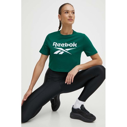 Reebok t-shirt bawełniany Identity damski kolor zielony 100076000 ze sklepu ANSWEAR.com w kategorii Bluzki damskie - zdjęcie 171324202