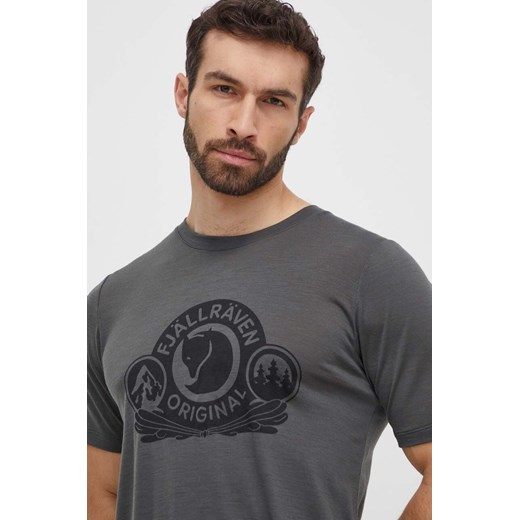 Fjallraven t-shirt wełniany Abisko Wool Classic kolor szary z nadrukiem F84117 ze sklepu ANSWEAR.com w kategorii T-shirty męskie - zdjęcie 171324273
