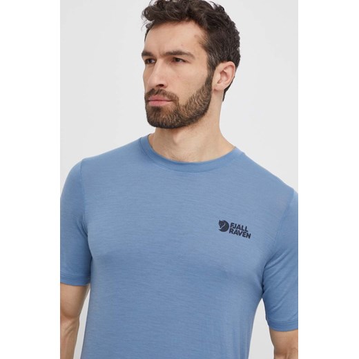 Fjallraven t-shirt wełniany Abisko Wool Logo kolor niebieski gładki F86977 ze sklepu ANSWEAR.com w kategorii T-shirty męskie - zdjęcie 171324283