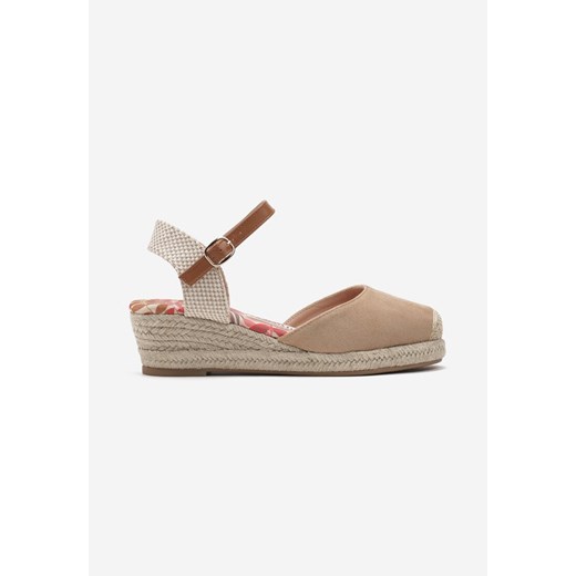Ciemnobeżowe Sandały na Plecionym Koturnie w Stylu Espadryli Clarinella 36 wyprzedaż born2be.pl