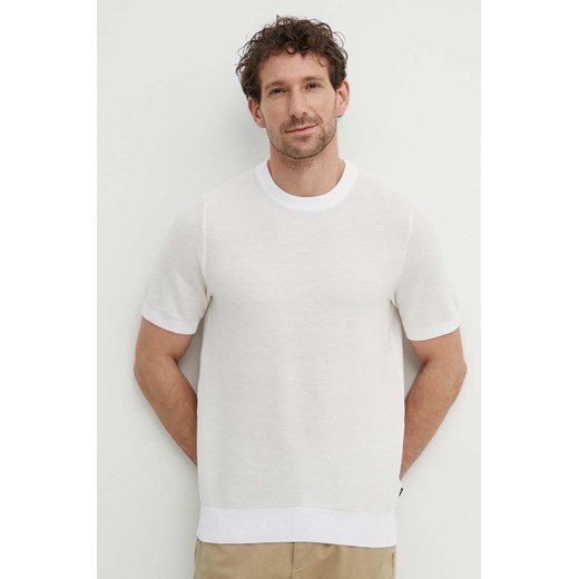 BOSS t-shirt męski kolor beżowy gładki 50511762 ze sklepu ANSWEAR.com w kategorii T-shirty męskie - zdjęcie 171330504