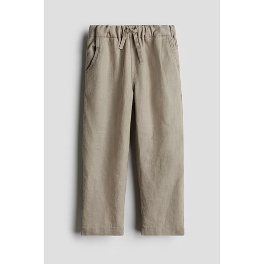 H & M - Lniane spodnie bez zapięcia - Brązowy ze sklepu H&M w kategorii Spodnie dziewczęce - zdjęcie 171337074