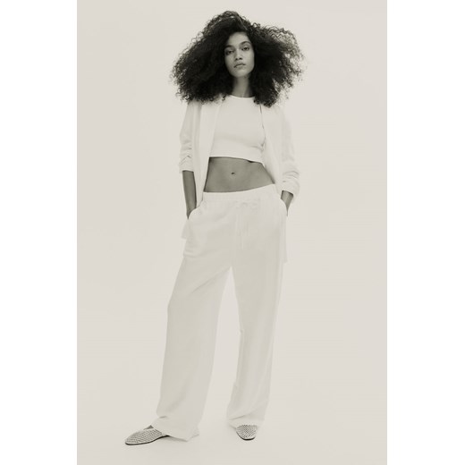 H & M - Spodnie bez zapięcia z domieszką lnu - Biały ze sklepu H&M w kategorii Spodnie damskie - zdjęcie 171337091