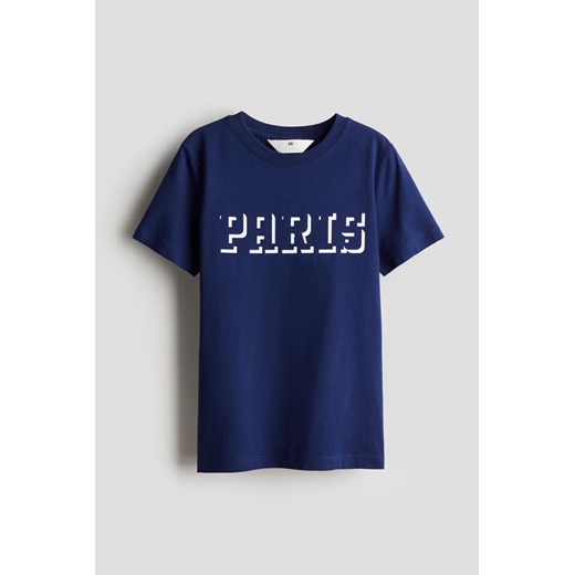 H & M - Bawełniany T-shirt z nadrukiem - Niebieski H & M 158 H&M
