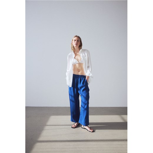 H & M - Lniane spodnie do kostki - Niebieski ze sklepu H&M w kategorii Spodnie damskie - zdjęcie 171337262
