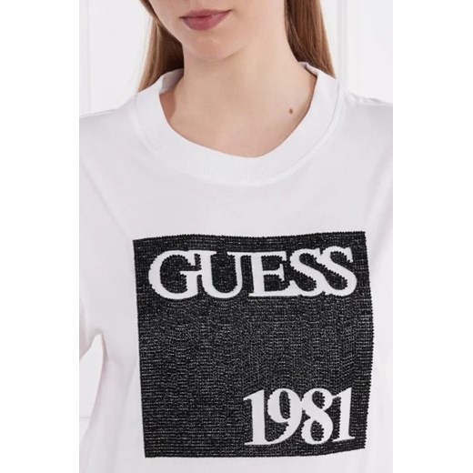 Bluzka damska Guess z okrągłym dekoltem z bawełny w stylu młodzieżowym z krótkim rękawem 