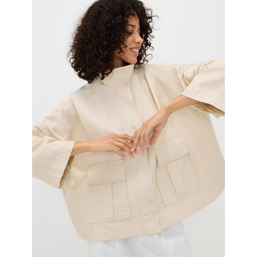 Reserved - Krótka kurtka z lnem - beżowy Reserved L Reserved