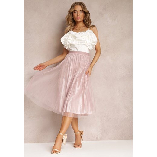 Różowa Taliowana Spódnica z Plisowaniem i Gumką w Pasie Cosmie ze sklepu Renee odzież w kategorii Spódnice - zdjęcie 171351332
