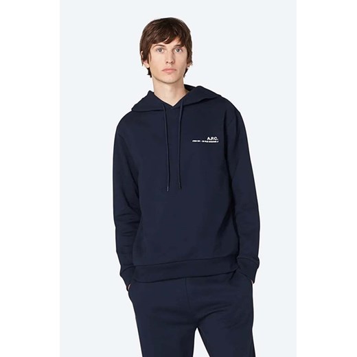 A.P.C. bluza bawełniana Hoodie Item męska kolor granatowy z kapturem gładka COEAS.H27672-DARKNAVY ze sklepu ANSWEAR.com w kategorii Bluzy męskie - zdjęcie 171352382