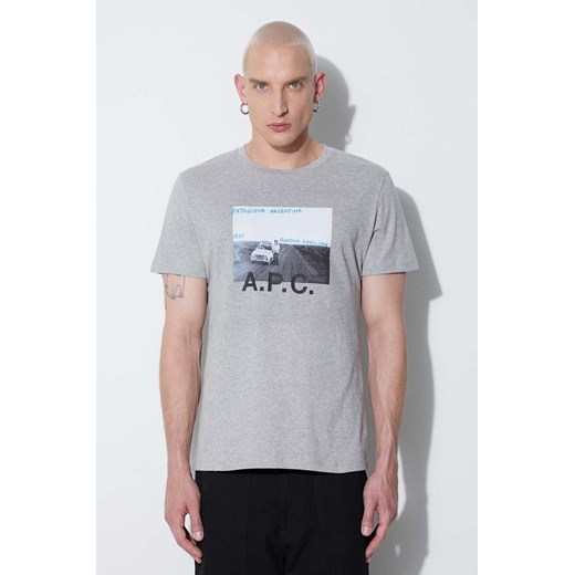 A.P.C. t-shirt bawełniany kolor szary z nadrukiem COEMV.H26058-GREY ze sklepu ANSWEAR.com w kategorii T-shirty męskie - zdjęcie 171352733