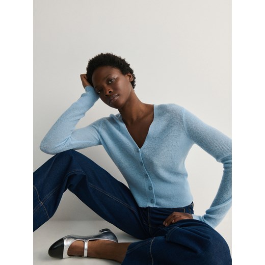 Reserved - Krótki sweter z guzikami - jasnoniebieski ze sklepu Reserved w kategorii Swetry damskie - zdjęcie 171356131