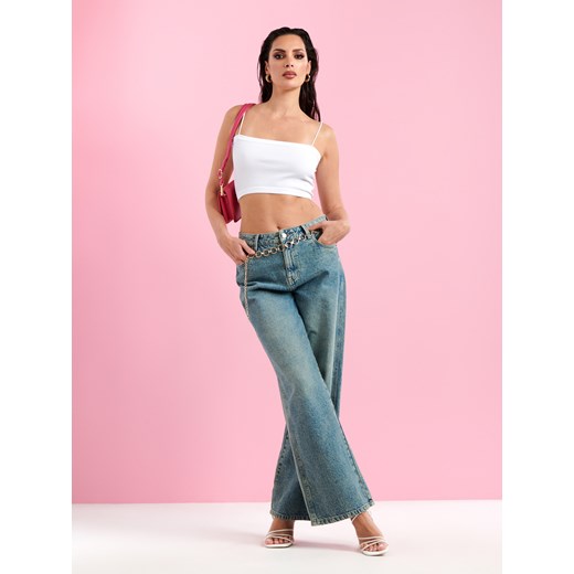 Sinsay - Jeansy wide leg high waist - turkusowy Sinsay 42 Sinsay