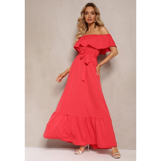 Czerwona Hiszapanka Sukienka o Rozkloszowanym Fasonie z Falbanką Naviara Renee L promocyjna cena Renee odzież