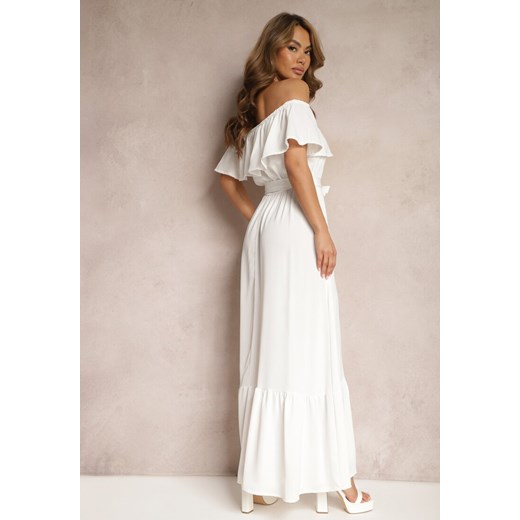 Biała Hiszapanka Sukienka o Rozkloszowanym Fasonie z Falbanką Naviara Renee M wyprzedaż Renee odzież