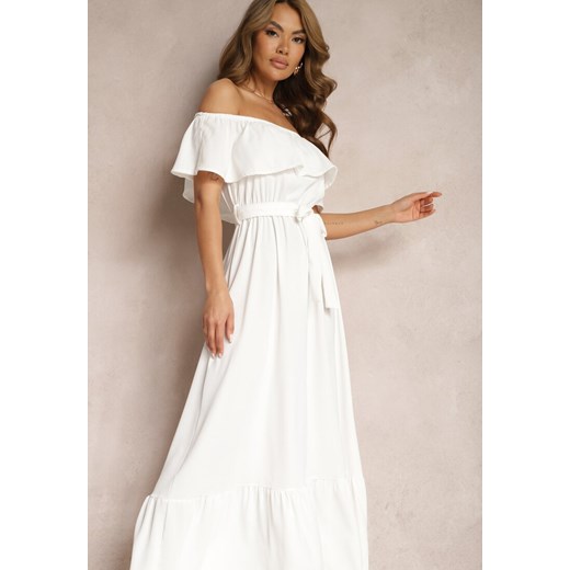 Biała Hiszapanka Sukienka o Rozkloszowanym Fasonie z Falbanką Naviara Renee M Renee odzież promocja