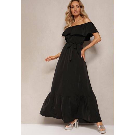 Czarna Hiszapanka Sukienka o Rozkloszowanym Fasonie z Falbanką Naviara ze sklepu Renee odzież w kategorii Sukienki - zdjęcie 171357790