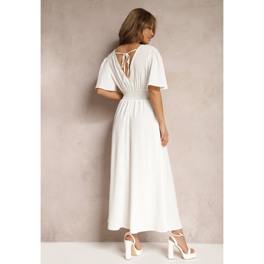Biała Sukienka z Luźnymi Rękawami Wiązaniem z Wycięciem na Plecach i Gumką w Renee L okazyjna cena Renee odzież