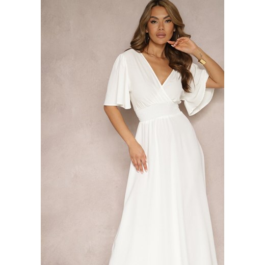 Biała Sukienka z Luźnymi Rękawami Wiązaniem z Wycięciem na Plecach i Gumką w Renee M okazja Renee odzież