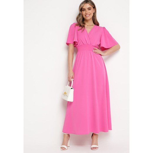 Różowa Sukienka z Rozkloszowanymi Rękawami Gumką w Pasie i Wiązaniem na Plecach Larielle ze sklepu Born2be Odzież w kategorii Sukienki - zdjęcie 171359103
