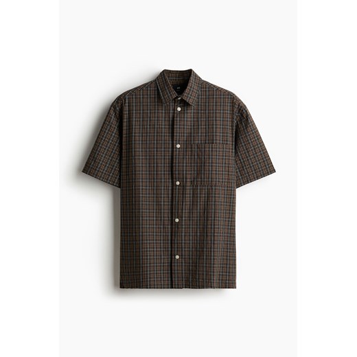 H & M - Koszula z krótkim rękawem Loose Fit - Brązowy ze sklepu H&M w kategorii Koszule męskie - zdjęcie 171359460