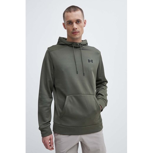 Under Armour bluza dresowa kolor zielony z kapturem gładka 1373353 ze sklepu ANSWEAR.com w kategorii Bluzy męskie - zdjęcie 171362942