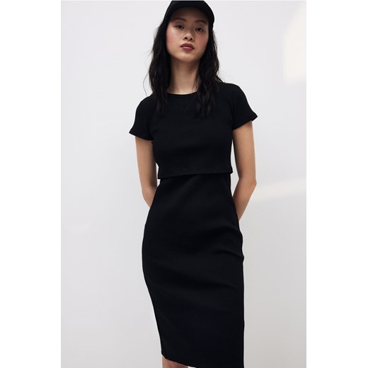 H & M - MAMA Prążkowana sukienka dla karmiącej - Czarny ze sklepu H&M w kategorii Sukienki ciążowe - zdjęcie 171364974