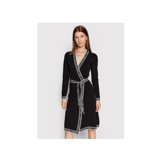 KARL LAGERFELD Sukienka dzianinowa Wrap 215W1330 Czarny Regular Fit ze sklepu MODIVO w kategorii Sukienki - zdjęcie 171367401