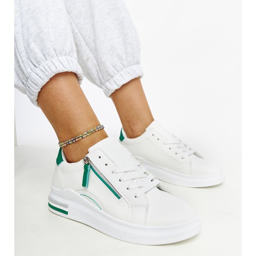 Białe sneakersy z zielonymi wstawkami Anaunia ze sklepu gemre w kategorii Buty sportowe damskie - zdjęcie 171368184