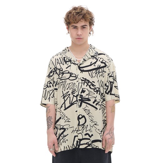 Cropp - Wzorzysta koszula z krótkim rękawem - beżowy Cropp XL Cropp