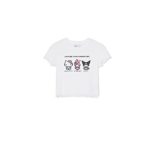 Cropp - Biały t-shirt z nadrukiem Hello Kitty - biały ze sklepu Cropp w kategorii Bluzki damskie - zdjęcie 171372592