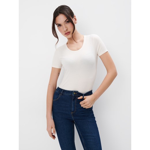 Mohito - T-shirt w prążki - kremowy Mohito M Mohito