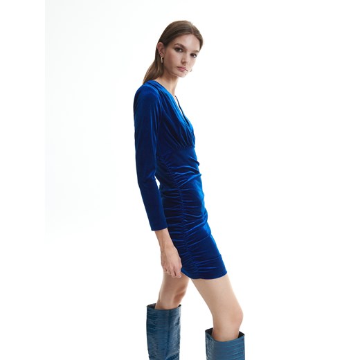 Reserved - Welurowa sukienka mini - niebieski Reserved 36 okazyjna cena Reserved