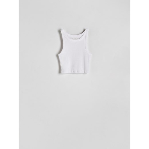 Reserved - Crop top z efektem postarzenia - biały Reserved S Reserved