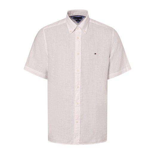 Tommy Hilfiger Męska koszula lniana Mężczyźni Regular Fit len biały jednolity ze sklepu vangraaf w kategorii Koszule męskie - zdjęcie 171374201