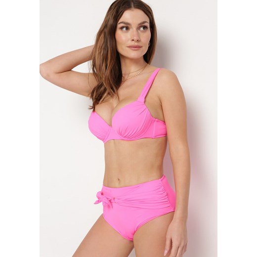 Różowe Bikini z Ozdobnym Paskiem na Figach i Usztywnianym Biustonoszem Vamira 42 okazyjna cena Born2be Odzież