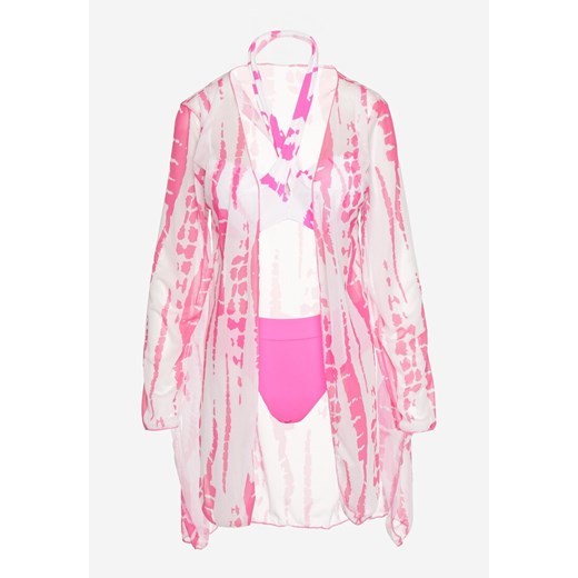 Różowe Bikini z Wiązanym Biustonoszem Figami i Narzutką w Komplecie Karemarie 48 Born2be Odzież wyprzedaż