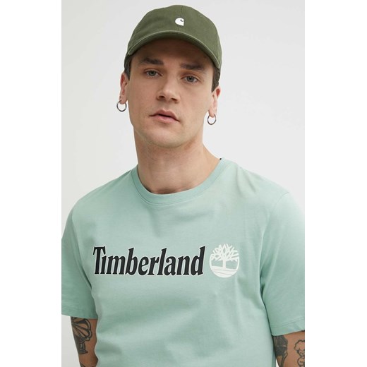 Timberland t-shirt bawełniany męski kolor zielony z nadrukiem TB0A5UPQEW01 ze sklepu ANSWEAR.com w kategorii T-shirty męskie - zdjęcie 171395442