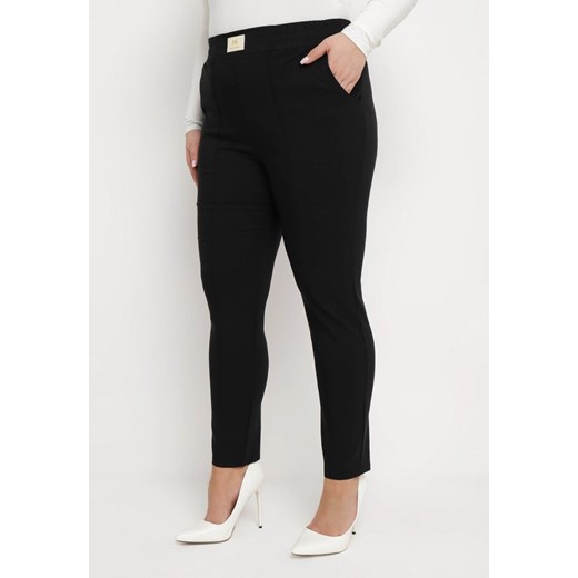 Czarne Spodnie z Wysokim Stanem i Gumką w Pasie Geminia ze sklepu Born2be Odzież w kategorii Spodnie damskie - zdjęcie 171396641