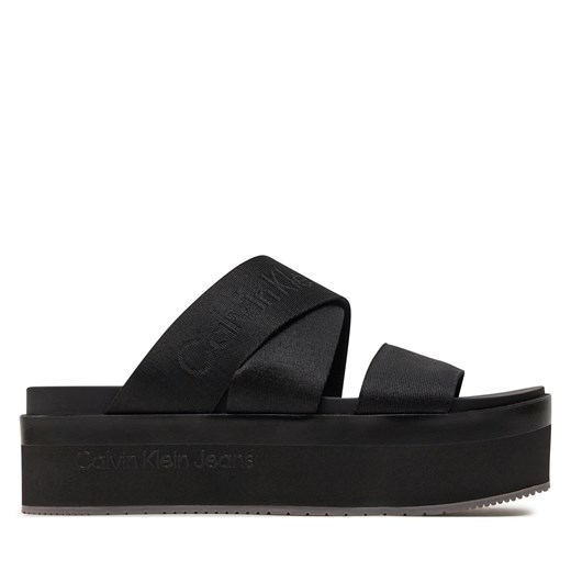 Klapki Calvin Klein Jeans Flatform Sandal Webbing In Mr YW0YW01361 Triple Black 0GT ze sklepu eobuwie.pl w kategorii Klapki damskie - zdjęcie 171403713