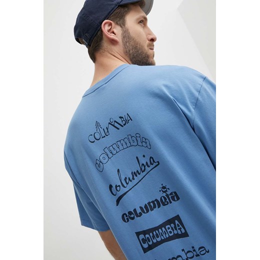 Columbia t-shirt Burnt Lake męski kolor niebieski z nadrukiem 2071711 ze sklepu ANSWEAR.com w kategorii T-shirty męskie - zdjęcie 171404973