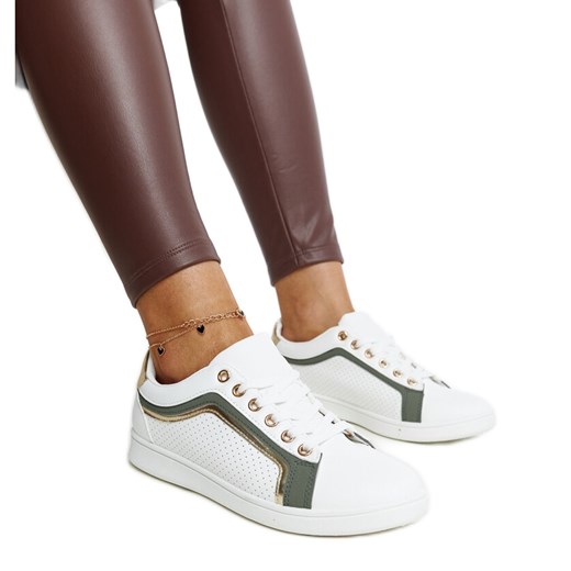 Biało-zielone sneakersy na platformie Amala białe ze sklepu ButyModne.pl w kategorii Buty sportowe damskie - zdjęcie 171409373