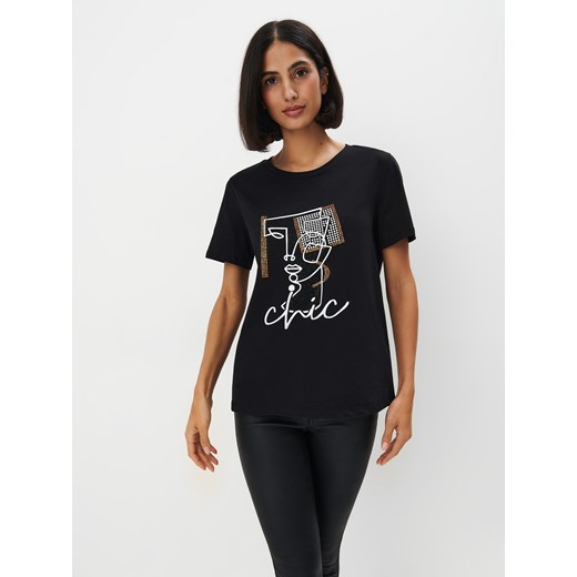 Mohito - T-shirt z błyszczącym printem - czarny ze sklepu Mohito w kategorii Bluzki damskie - zdjęcie 171421662