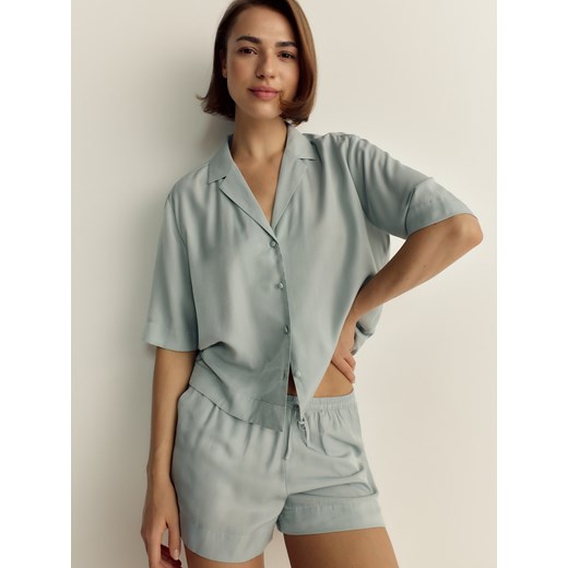 Reserved - Dwuczęściowa piżama z wiskozą - jasnoniebieski ze sklepu Reserved w kategorii Piżamy damskie - zdjęcie 171425530