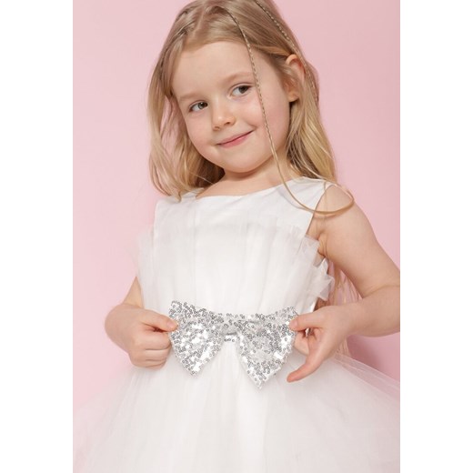 Biała Sukienka Rozkloszowana Princeska z Ozdobną Kokardką Bloka ze sklepu Born2be Odzież w kategorii Sukienki dziewczęce - zdjęcie 171430140