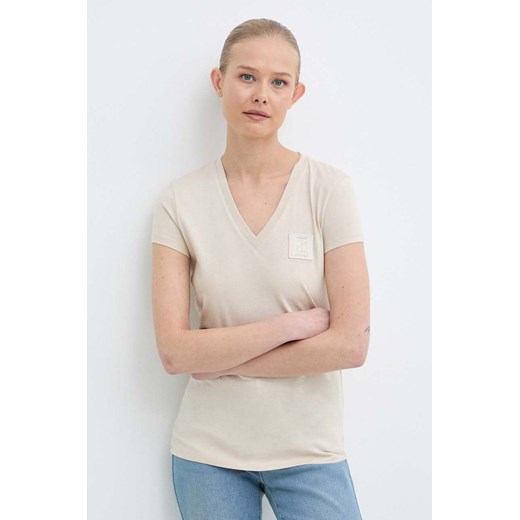Armani Exchange t-shirt bawełniany damski kolor beżowy 8NYTNX YJG3Z ze sklepu ANSWEAR.com w kategorii Bluzki damskie - zdjęcie 171435782
